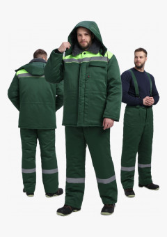 Костюм мужской зимний Квайл-1 СОП (тк.Смесовая,210) брюки, т.зеленый/желтый