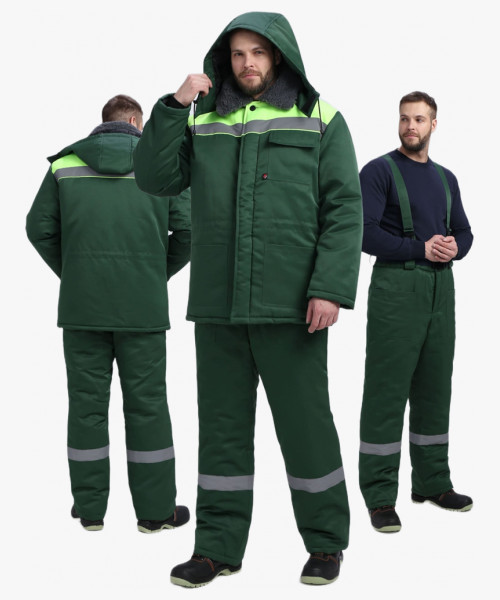Костюм мужской зимний Квайл-1 СОП (тк.Смесовая,210) брюки, т.зеленый/желтый