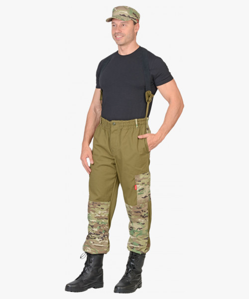 Костюм СИРИУС-ГОРКА куртка, брюки, помочи (полотно палаточное), хаки, отделка КМФ Мультикам