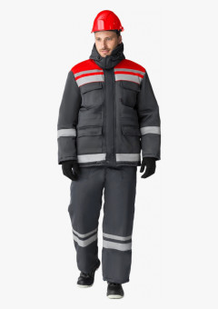 Костюм зимний Горизонт-Люкс (тк.Смесовая,210) брюки, т.серый/красный