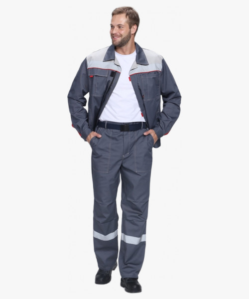 Костюм Флофт-1 Премиум СОП У. (тк.Смесовая,240) брюки, т.серый/серый/красный