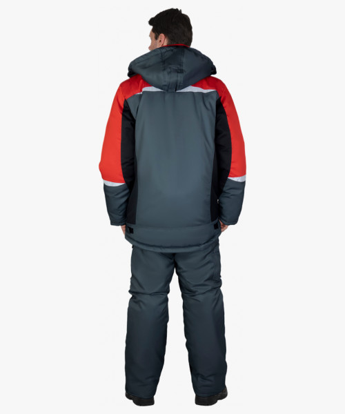 Костюм СИРИУС-ФАВОРИТ-МЕГА-РОСС зимний, куртка дл., п/к, тёмно-серый с красным, чёрным и СОП