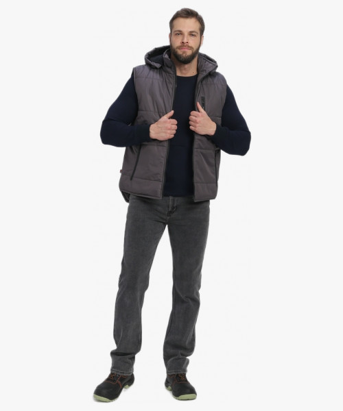 Жилет утепленный с капюшоном Респект (тк.Таслан), т.серый