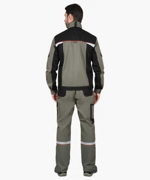Костюм СИРИУС-СТАН куртка, п/к оливковый с черной и красной отделкой