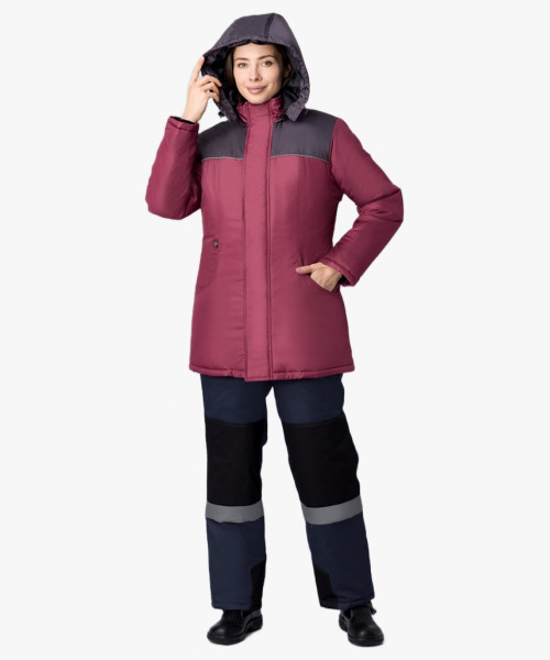Куртка зимняя женская Сакрин (тк.Дюспо,80), бордовый/т.серый