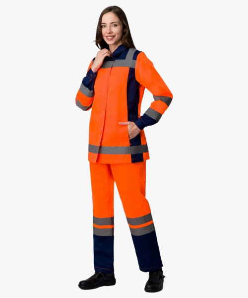 Костюм женский для дорожник (тк.Смесовая,210) п/к, оранжевый/т.синий