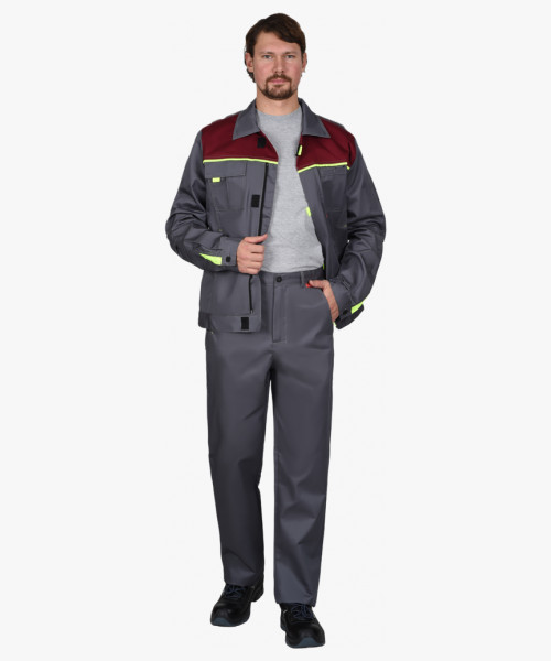 Костюм СИРИУС-ФАВОРИТ куртка, брюки серый с бордовым