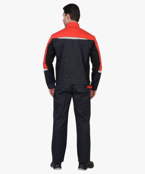 Костюм СИРИУС-ФАВОРИТ-МЕГА куртка, п/к, серый с черным и красным, СОП, 100% х/б, пл. 320 г/кв.м