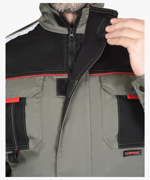 Костюм СИРИУС-СТАН куртка, брюки оливковый с черной и красной отделкой