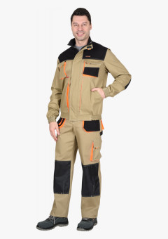 Костюм СИРИУС-МАНХЕТТЕН куртка, брюки песочный с оранж. и черным тк. мех. стрейч пл. 250г/кв.м
