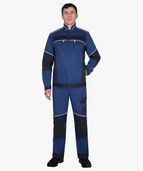 Костюм мужской летний СИРИУС-АРКТИК куртка, брюки, синий с черным, тк. мех. стрейч