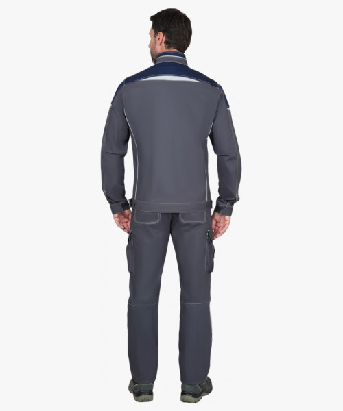 Костюм СИРИУС-ДЖЕТ куртка, полукомбинезон т-серый с синим тк. мех. стрейч с ВО
