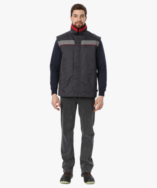 Жилет утепленный Грей (тк.Балтекс,210), т.серый/красный