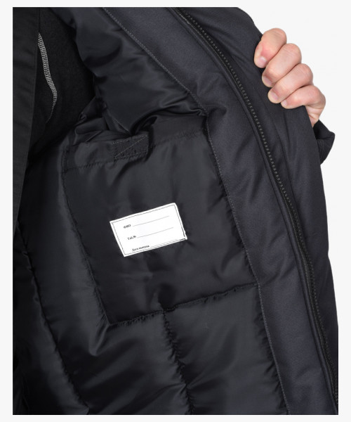 Куртка СИРИУС-МАСТЕР-М зимняя, муж. с мех. воротником и капюшоном, тёмно-серая с черым и СВ кантом