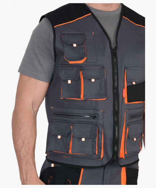 Жилет СИРИУС-МАНХЕТТЕН т.серый с оранж. и черным тк. стрейч пл. 250 г/кв.м