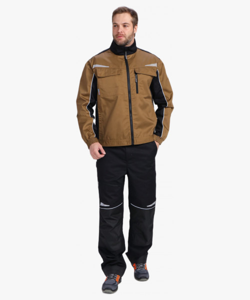 Костюм мужской летний ProfLineSpecialist-2 (тк.Смесовая,240) полукомбинезон, бежевый/черный