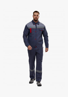 Костюм Флофт-2 СОП (тк.Саржа,250) п/к, т.серый/св.серый/красный