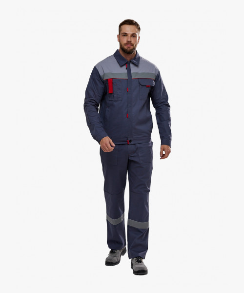 Костюм Флофт-2 СОП (тк.Саржа,250) п/к, т.серый/св.серый/красный