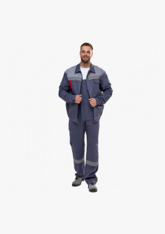 Костюм Флофт-2 СОП (тк.Саржа,250) п/к, т.серый/св.серый/красный