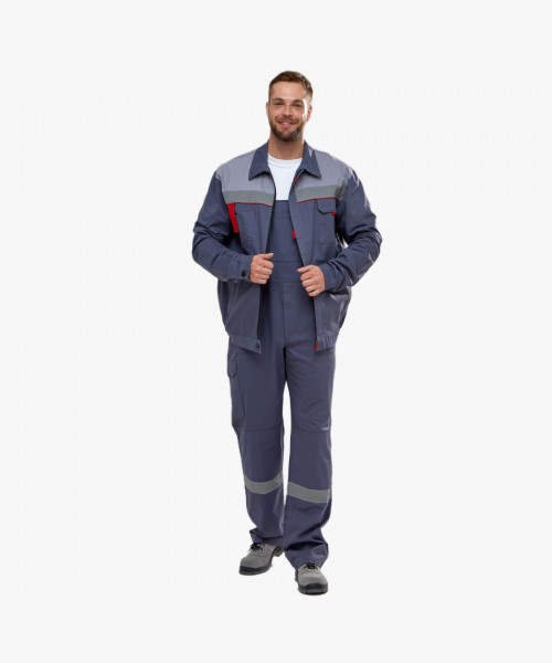 Костюм Флофт-2 СОП (тк.Саржа,250) п/к, т.серый/св.серый/красный