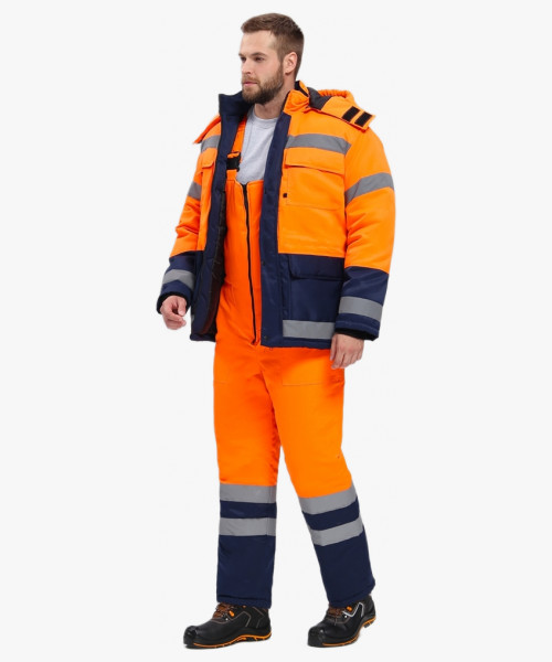 Костюм зимний для дорожника Ультра (тк.Смесовая,210) п/к, оранжевый/т.синий