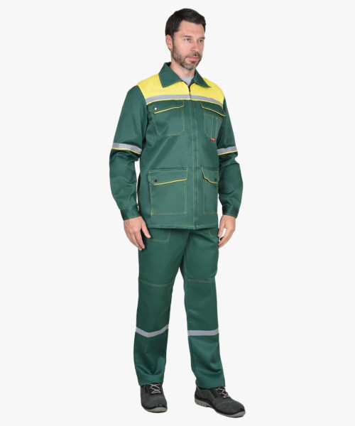 Костюм СИРИУС-МЕХАНИК куртка, брюки зелёный с жёлтым и СОП