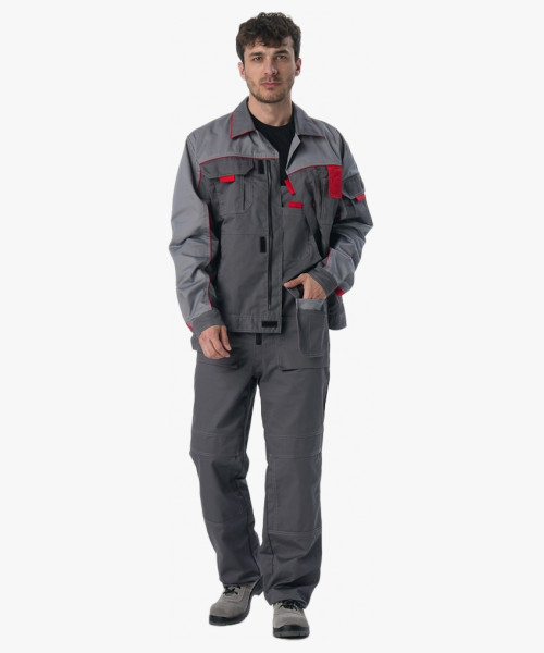 Костюм Союз-Профессионал-2 (тк.Балтекс,240) п/к, т.серый/св.серый/красный