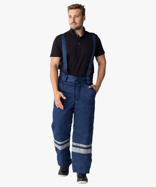 Костюм зимний Горизонт-Люкс (Смесовая, 210) брюки, тёмно-синий/оранжевый