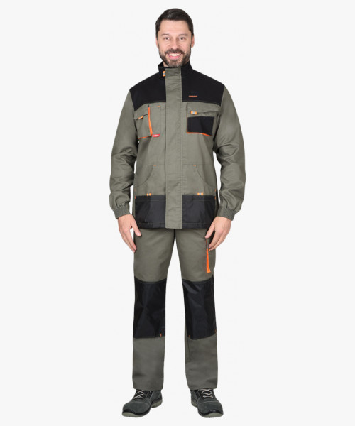 Куртка СИРИУС-МАНХЕТТЕН оливковый с оранжевым и чер. тк. мех. стрейч пл 260 г/кв.м