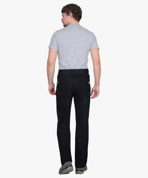 Брюки мужские летние СИРИУС-ДЕКСТЕР черные с лимонной отделкой, тк. стрейч с ВО