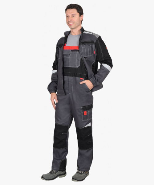 Костюм СИРИУС-ФАВОРИТ-МЕГА мужской летний, куртка и полукомбинезон, серый с черным, СОП