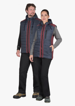 Жилет СИРИУС-УРБАН утеплённый с капюшоном сине-серый с бордовым