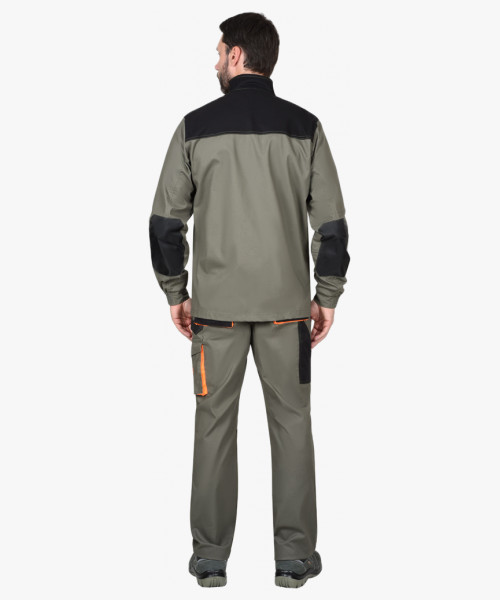 Костюм СИРИУС-МАНХЕТТЕН куртка, брюки оливковый с оранжевым и чер. тк. мех. стрейч пл 260 г/кв.м