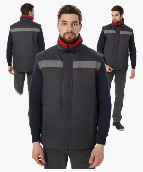 Жилет утепленный Грей (тк.Балтекс,210), т.серый/красный