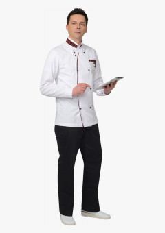 Китель СИРИУС-МИШЛЕН мужской белый с отделкой черно-красная полоска