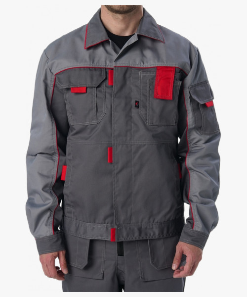 Костюм Драга-2 (тк.Смесовая МВО,240) п/к, т.серый/св.серый/красный