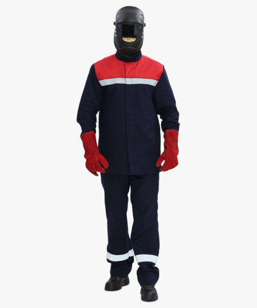 Костюм сварщика Велд-СОП 1 кл.защиты (тк.Хлопок-ОП,350) брюки, т.синий/красный