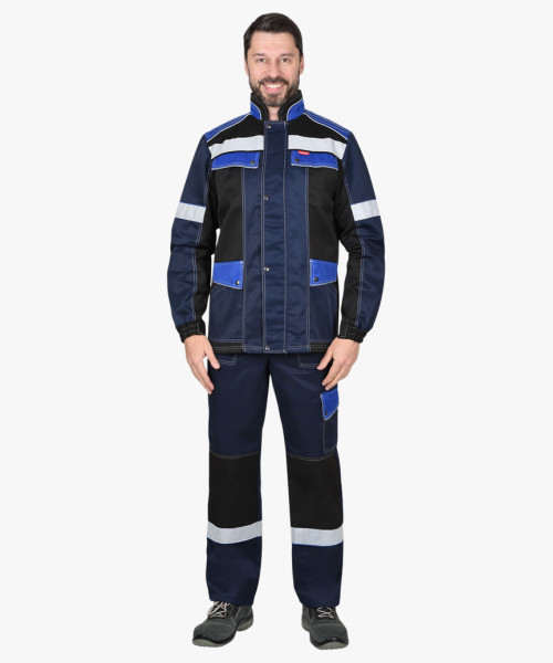 Костюм СИРИУС-ПОЛИНОМ куртка и брюки, синий с черным и васильковым, СОП