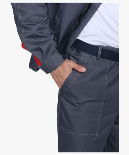 Костюм Флофт-1 Премиум СОП У. (тк.Смесовая,240) брюки, т.серый/серый/красный