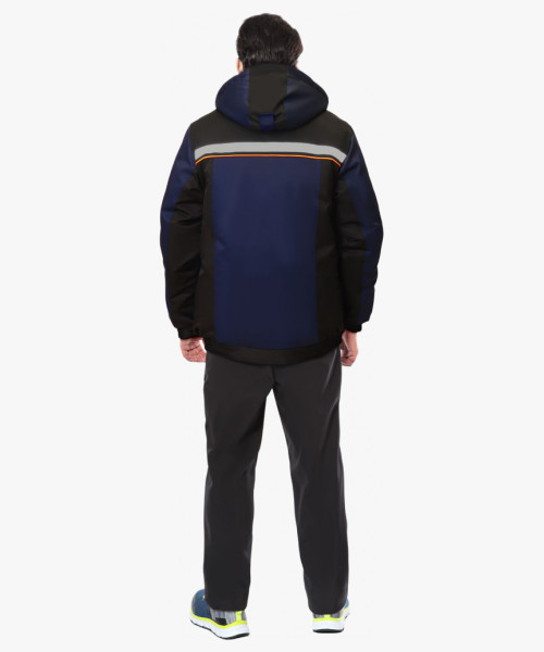 Куртка СИРИУС-ПРАКТИК зимняя кор. темно-синяя с черным и оранжевым кантом и СОП, мех. ворот