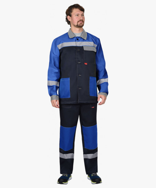 Костюм СИРИУС-ПРОФИЛЬ куртка, брюки, синий с васильковым со светло-серой отделкой и СОП