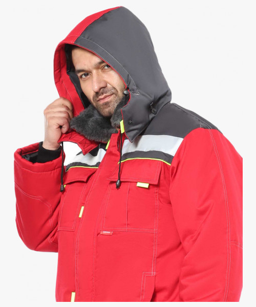 Куртка СИРИУС-ФАВОРИТ мех. ворот, красная с серым и лимонным кантом и СОП