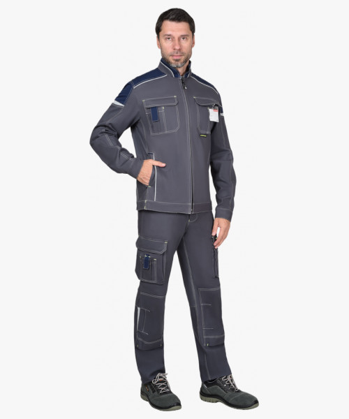 Куртка СИРИУС-ДЖЕТ короткая, т.серая с синим тк. мех. стрейч с ВО