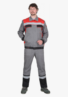 Костюм СИРИУС-МАСТЕР летний, куртка короткая, брюки, средне-серый с красным с СОП