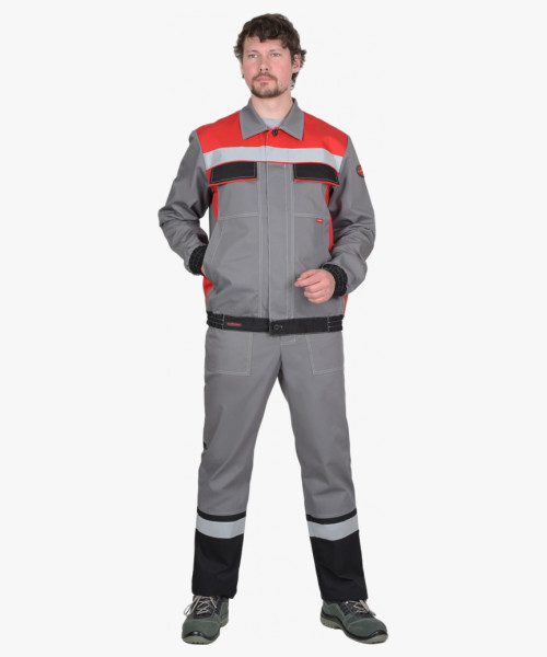 Костюм СИРИУС-МАСТЕР летний, куртка короткая, брюки, средне-серый с красным с СОП