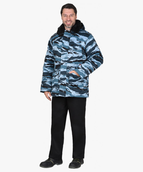 Куртка СИРИУС-БЕЗОПАСНОСТЬ зимняя удлиненная КМФ Серый вихрь