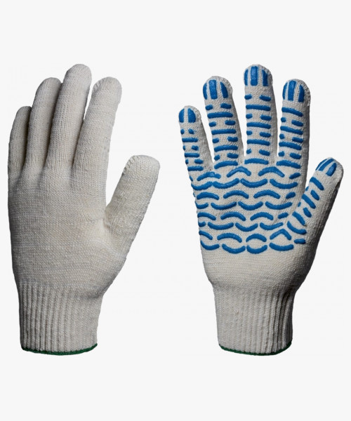 Перчатки х/б 10кл. СТАНДАРТ с ПВХ ВОЛНА 39-41гр. 116текс, белые (10пар)