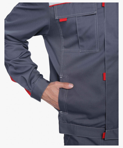 Костюм Флофт-1 Премиум СОП У. (тк.Смесовая,240) брюки, т.серый/серый/красный