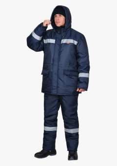 Куртка СИРИУС-БРИГАДИР зимняя, синяя с СОП, мех. ворот, капюшон (утеплитель 600 гр)