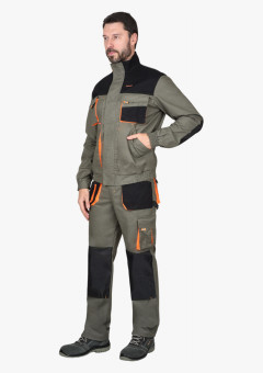 Костюм СИРИУС-МАНХЕТТЕН куртка. брюки оливковый с оранжевым и чер. тк. мех. стрейч пл 260 г/кв.м